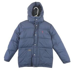 Polo Ralph Lauren Kid's M 10-12 Hooded Puffer Jacket Navy Winter Coat Flaw